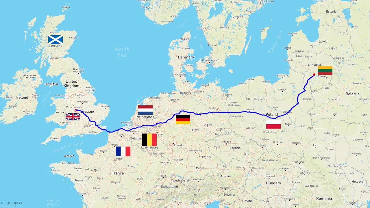 Route from Lithuania to the UK